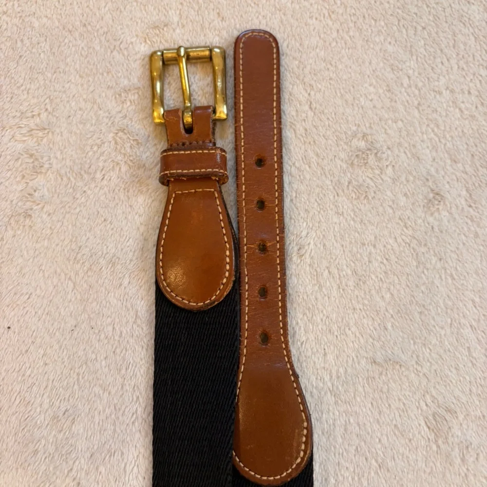 Dooney & Bourke Black Wool Surcingle Belt with Brown Leather Trim Brass Buckle
